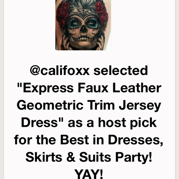 ~HP~ Express Faux Geometric Leather Trim Jersey Sheath Dress - Picture 6 of 7